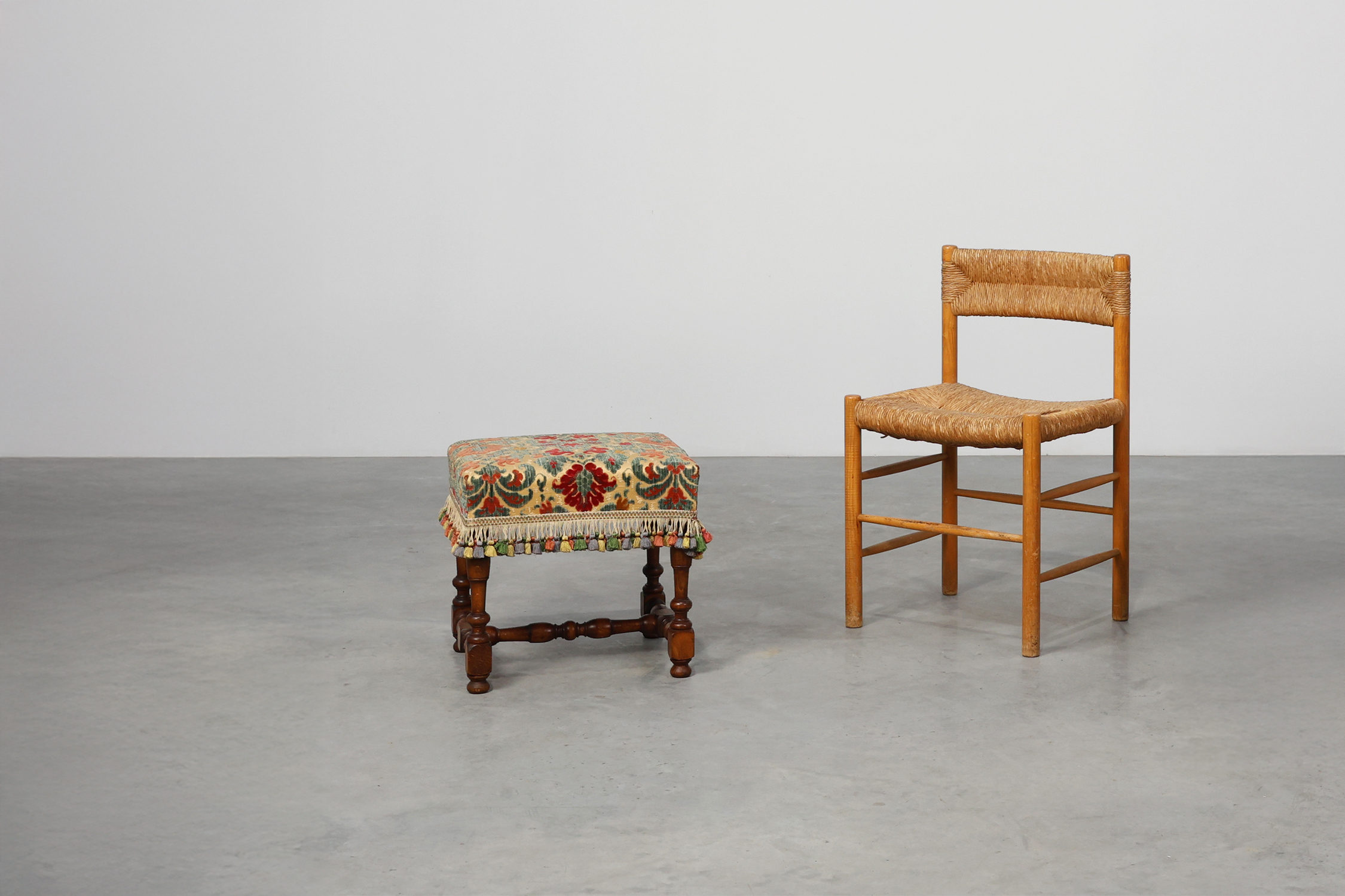 Antique Wood and Fabric Ottoman, France, 1890sthumbnail
